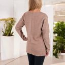 Brown XXL Long Sleeve V-Neck Tunic Sweater with Seam Detail