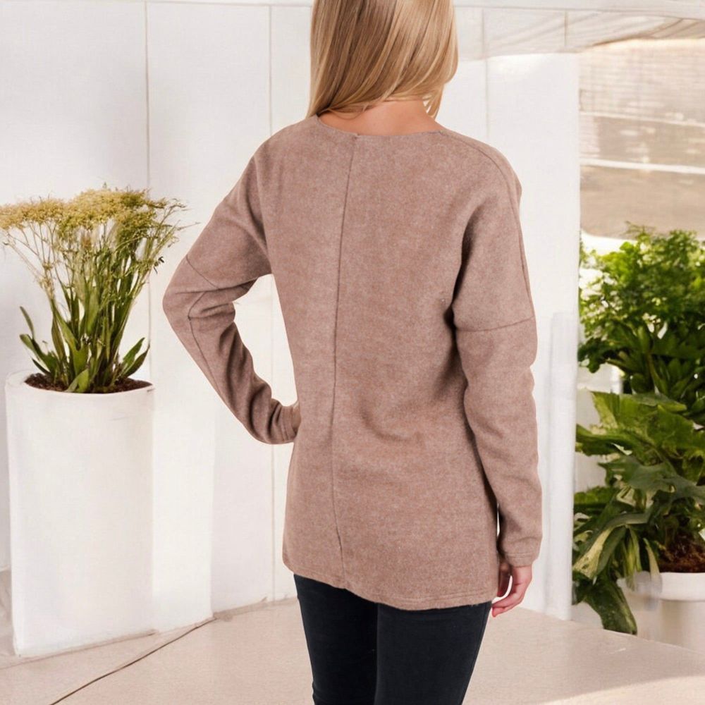 Long Sleeve V-Neck Tunic Sweater with Seam Detail