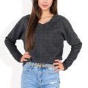 Gray XXL Long Sleeve V-Neck Tunic Sweater with Seam Detail