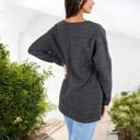 Gray XXL Long Sleeve V-Neck Tunic Sweater with Seam Detail