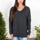 Gray XXL Long Sleeve V-Neck Tunic Sweater with Seam Detail