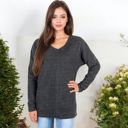 Gray XXL Long Sleeve V-Neck Tunic Sweater with Seam Detail