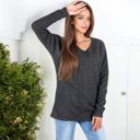 Gray Large Long Sleeve V-Neck Tunic Sweater with Seam Detail