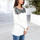  Long Sleeve Top with Lace Yoke Detail and Relaxed Fit