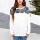  Long Sleeve Top with Lace Yoke Detail and Relaxed Fit