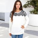  Long Sleeve Top with Lace Yoke Detail and Relaxed Fit