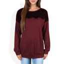 Red Large Long Sleeve Top with Lace Yoke Detail and Relaxed Fit