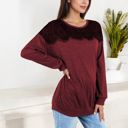 Red Large Long Sleeve Top with Lace Yoke Detail and Relaxed Fit