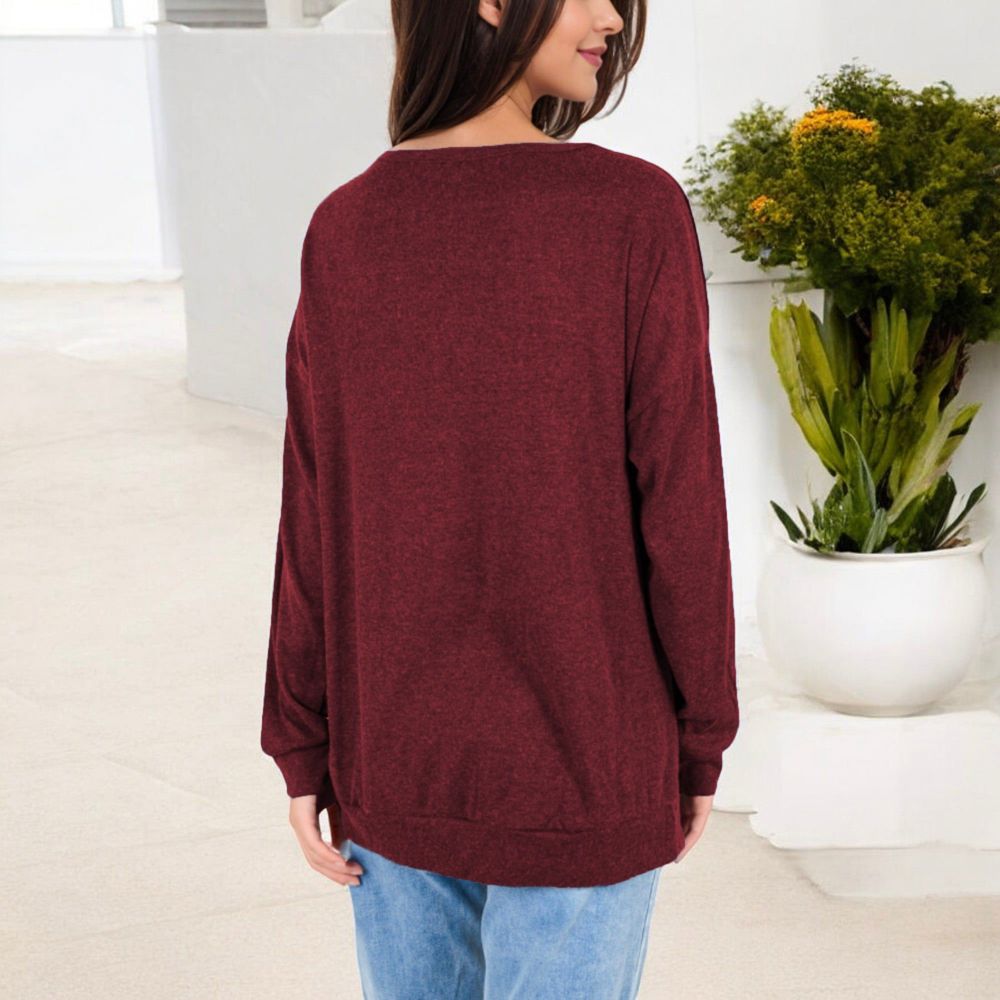 Long Sleeve Top with Lace Yoke Detail and Relaxed Fit