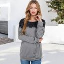 Gray Large Long Sleeve Top with Lace Yoke Detail and Relaxed Fit