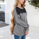 Gray Large Long Sleeve Top with Lace Yoke Detail and Relaxed Fit