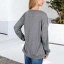 Gray Large Long Sleeve Top with Lace Yoke Detail and Relaxed Fit