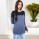 Blue Large Long Sleeve Top with Lace Yoke Detail and Relaxed Fit