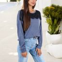 Blue Large Long Sleeve Top with Lace Yoke Detail and Relaxed Fit