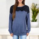 Blue Large Long Sleeve Top with Lace Yoke Detail and Relaxed Fit