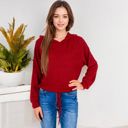 Red Large Drawstring Hem Ribbed Hoodie with Long Sleeves and Relaxed Fit