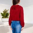 Red Large Drawstring Hem Ribbed Hoodie with Long Sleeves and Relaxed Fit