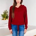 Red Large Drawstring Hem Ribbed Hoodie with Long Sleeves and Relaxed Fit