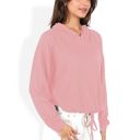 Pink Large Drawstring Hem Ribbed Hoodie with Long Sleeves and Relaxed Fit