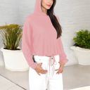 Pink Large Drawstring Hem Ribbed Hoodie with Long Sleeves and Relaxed Fit