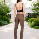 Brown XXL Pleated High Waist Tapered Pants with Button Front and Belt Detail