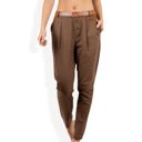 Brown Large Pleated High Waist Tapered Pants with Button Front and Belt Detail