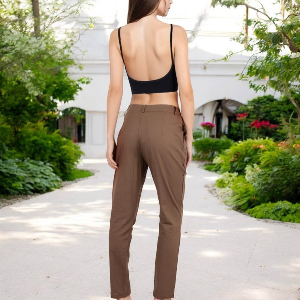 Pleated High Waist Tapered Pants with Button Front and Belt Detail