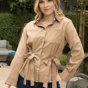  Long Sleeve Button Down Shirt with Adjustable Side Ties and Chest Pockets