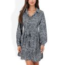  Long Sleeve Polka Dot Shirt Dress with Button Front and Gathered Waist