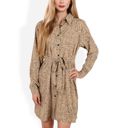 Brown Large Long Sleeve Polka Dot Shirt Dress with Button Front and Gathered Waist