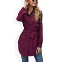  Long Sleeve Button-Up Tunic Shirt with Lace Panels and Waist Tie