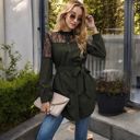 Green Large Long Sleeve Button-Up Tunic Shirt with Lace Panels and Waist Tie