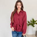  Button-Up Shirt with Belted Waist and Utility Pockets