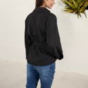 Black Large Button-Up Shirt with Belted Waist and Utility Pockets