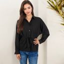 Black Large Button-Up Shirt with Belted Waist and Utility Pockets