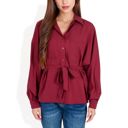 Red Large Button-Up Shirt with Belted Waist and Utility Pockets