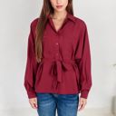 Red Large Button-Up Shirt with Belted Waist and Utility Pockets