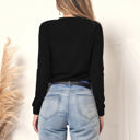 Black XXL Long Sleeve Knit Top with Asymmetrical Button Detail and V-Neck