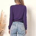 Purple XXL Long Sleeve Knit Top with Asymmetrical Button Detail and V-Neck