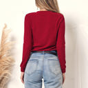 Red XXL Long Sleeve Knit Top with Asymmetrical Button Detail and V-Neck