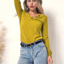 Yellow XXL Long Sleeve Knit Top with Asymmetrical Button Detail and V-Neck