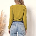 Yellow XXL Long Sleeve Knit Top with Asymmetrical Button Detail and V-Neck