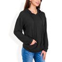 Black XXL Waffle Knit Long Sleeve Hoodie with Front Pockets