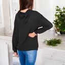 Black XXL Waffle Knit Long Sleeve Hoodie with Front Pockets