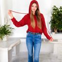 Red XXL Waffle Knit Long Sleeve Hoodie with Front Pockets