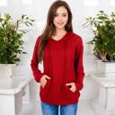 Red XXL Waffle Knit Long Sleeve Hoodie with Front Pockets