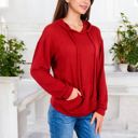 Red XXL Waffle Knit Long Sleeve Hoodie with Front Pockets