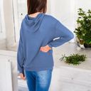 Blue XXL Waffle Knit Long Sleeve Hoodie with Front Pockets