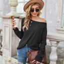 Black Large Off-the-Shoulder Waffle Knit Long Sleeve Top