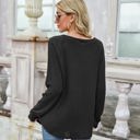 Black Large Off-the-Shoulder Waffle Knit Long Sleeve Top